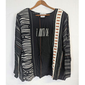 Vtg Nino Wong Tribal Blouse Neutral Animal Print Lagenlook Boxy Womens Large